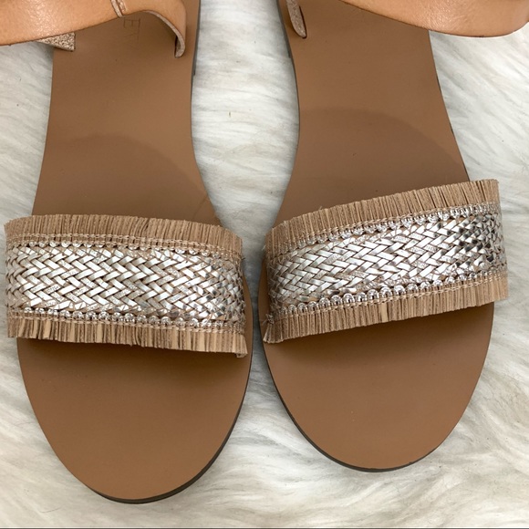 J Crew Raffia Tan & Silver Ankle Strap Sandals - Picture 6 of 8